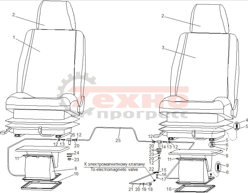 Установка и пневмопитание сидений МЗКТ-7402