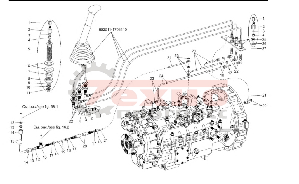 Воздуховоды и шланги управления механизмом переключения передач 74171-1700002 МЗКТ-652513
