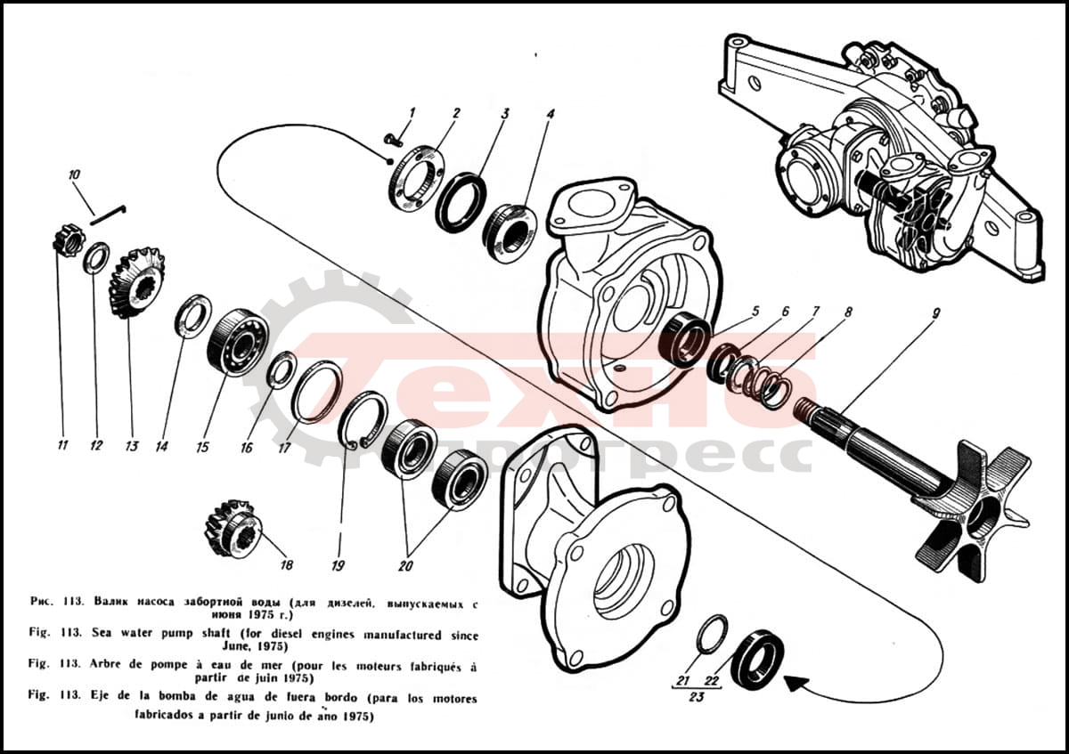 Запчасти Валик насоса забортной воды (для дизелей с июня 1975г.) Д12 Ч15/23